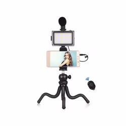 PULUZ  4 in 1 Vlogging Live Mini Octopus Bracket Kit + Studio Light + Microphone + Phone Clamp Kits(Black)