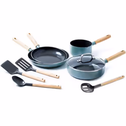 GreenPan MayFlower 9-Piece Nonstick Cookware Set, 100% ToxinFree, Healthy Ceramic, Metal Utensil/Induction/OvenSafe, Blue