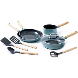 GreenPan MayFlower 9-Piece Nonstick Cookware Set, 100% ToxinFree, Healthy Ceramic, Metal Utensil/Induction/OvenSafe, Blue