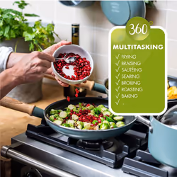 GreenPan MayFlower 9-Piece Nonstick Cookware Set, 100% ToxinFree, Healthy Ceramic, Metal Utensil/Induction/OvenSafe, Blue