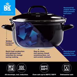 BK, Indigo Round Enameled casserole with Lid - 24 cm42 Litre, Blue