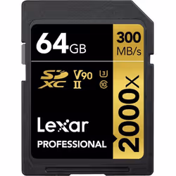 Lexar Professional 2000x SD Card 64GB, SDXC UHS-II Memory Card, Up to 300MB/s Read, for DSLR, Cinema-Quality Video Cameras...