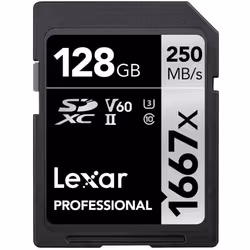 Lexar Professional 1667x 128GB SDXC UHS-II Card, Black