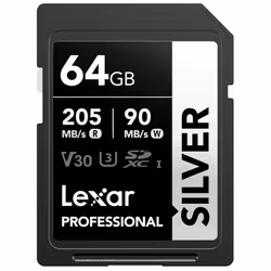 64GB SD Card SILVER, Up to 205MB/s Read, 90MB/s Write, SDXC UHS-I Memory Card, Class 10, U3, V30, SD Card for Professional Ph ...