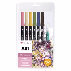 Tombow ABT Dual Brush Pen Watercolor Manga Set Flower, Beige, Blue, Brown, Green, Pink, Yellow, Black, ABT-817, -910, -985, - ...