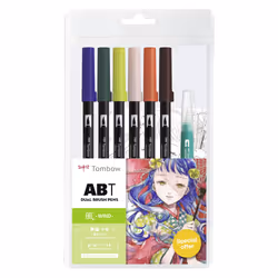 Tombow ABT Dual Brush Pen Watercolor Manga Set Wind, Blue, Brown, Green, Light Green, Light pink, Orange, Black, ABT-555, -34 ...