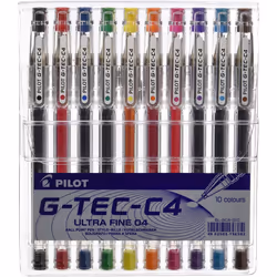 Pilot G - Tec C4 Gel Microtip Rollerball 0.4 mm - Assorted, Pack of 10