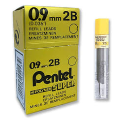 Pentel Super Hi-Polymer Leads, 0.9mm, Grade 2B, 1 tube of 15 leads