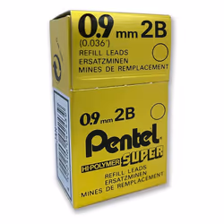 Pentel Super Hi-Polymer Leads, 0.9mm, Grade 2B, 1 tube of 15 leads