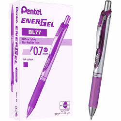 Pentel Energel XM Retractable Gel Pen with 0.7 mm Tip, 0.35 mm Line Width - Violet, Pack of 12