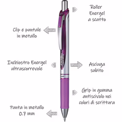 Pentel Energel XM Retractable Gel Pen with 0.7 mm Tip, 0.35 mm Line Width - Violet, Pack of 12
