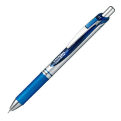 Pentel Energel Knock Ballpoint Pen  0.5mm Needle Tip  Blue Ink  Silver Body with Blue Accent (BLN75Z-C)