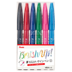 Pentel SES15C-6STA Brush Touch Sign Pen  Set of 6 Colors