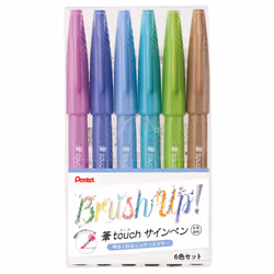 Pentel Brush Touch Sign Pen Set of 6 Colors