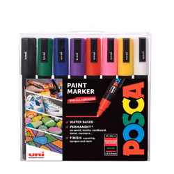 POSCA PC-5M 8pc Assorted Starter Pack, Black, Blue, Green, Pink, Red, Violet, White, Yellow, Multicolour, 8 colours, Medium, ...
