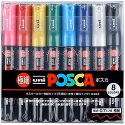 POSCA , Multicolour, Multicolour, 8 colours, Bullet tip, Round, Cardboard, Ceramic, Glass, Metal, Paper, Stone, Wood