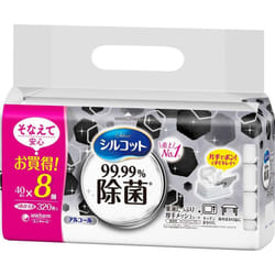 Unicharm Silcot 99.99% Sterilization Wet Wipes Refill 40 sheets x 8 Wet Tissues (Box) These wet wipes can sterilize 99.99% of table, kitchen, and othe