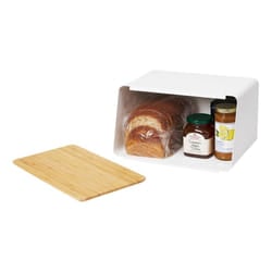Yamazaki Home Metal Bread Box With Removable Bamboo Wooden Cutting Board Lid  Kitchen Storage Box
