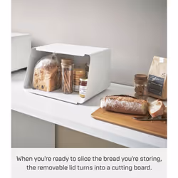 Yamazaki Home Metal Bread Box With Removable Bamboo Wooden Cutting Board Lid  Kitchen Storage Box
