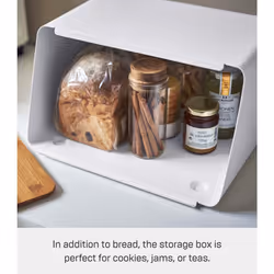 Yamazaki Home Metal Bread Box With Removable Bamboo Wooden Cutting Board Lid  Kitchen Storage Box