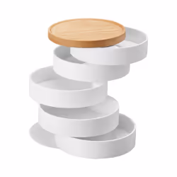 Yamazaki Home Tosca Stacked Accessory Trays With Wooden Lid - Open - Abs Plastic  One Size  White