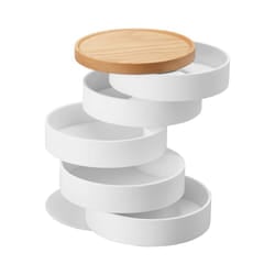 Yamazaki Home Tosca Stacked Accessory Trays With Wooden Lid - Open - Abs Plastic  One Size  White