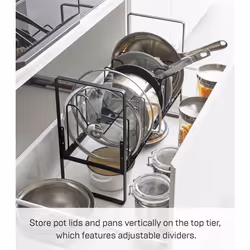 Yamazaki Home Tower Height Adjustable Under Sink Pot Lids And Frying Pan Storage Kitchen Drawer Organizer Rack - Steel