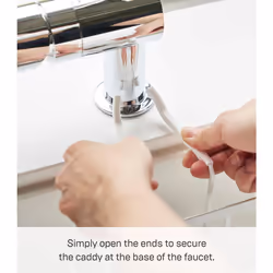 Yamazaki Home Faucet-Hanging Sponge Caddy Kitchen Sink Dish Soap Bottle Brush Scrubber Organizer Holder  Metal with Silicone Protection | Steel  One S