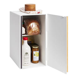 YAMAZAKI Home Tosca Bread Box Keeper Holder Container  Metal Bread Holder Saver  Slim Space Saving Counter Storage - Vertical - Steel + Wood White