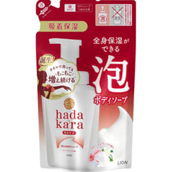 LION hadakara Body Soap, Foam Type, Floral Bouquet Fragrance, Refill 440ml The recommended amount of body soap to use is 2-5 pushes. Wet your skin and