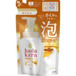 LION hadakara Body Soap Foam Oil-in-type Refill 420ml Foam type Use 2-5 pushes of the body soap. Wet your skin and use an appropriate amount on your h