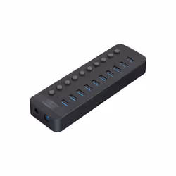 ORICO CT2U3-10AB-BK 10 In 1 Plastic Stripes Multi-Port USB HUB with Individual Switches, AU Plug(Black)