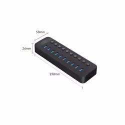 ORICO CT2U3-10AB-BK 10 In 1 Plastic Stripes Multi-Port USB HUB with Individual Switches, AU Plug(Black)