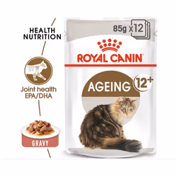 Royal Canin Feline Health Nutrition Ageing +12 Wet Cat Food (Chunks in Gravy, 85 g) | Nutritional Support for Senior Cats, Promotes Vitality & Health