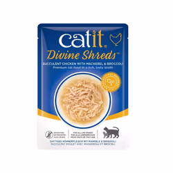 Catit Divine Shreds Wet Food (Chicken with Mackerel & Broccoli, 75 g) - Gourmet, Nutrient-Rich Cat Treat