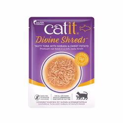Catit Divine Shreds Wet Food (Tuna with Shirasu & Sweet Potato, 75 g) - Premium, Nutritious Cat Treat