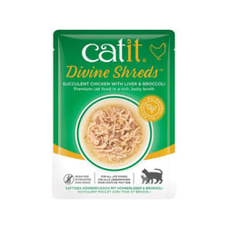 Catit Divine Shreds Wet Food (Chicken with Liver & Broccoli, 75g) | Nutritious Grain-Free Cat Food Topper