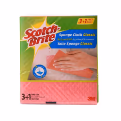 3M Scotch-Brite Classic Pink Sponge Cloth 3 + 1 Pack (4 pcs) - Absorbent Cleaning Rags Set for Kitchen, Bathroom, and Househo ...