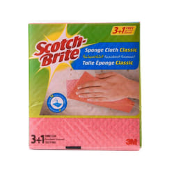 3M Scotch-Brite Classic Pink Sponge Cloth 3 + 1 Pack (4 pcs) - Absorbent Cleaning Rags Set for Kitchen, Bathroom, and Household Cleaning Tasks