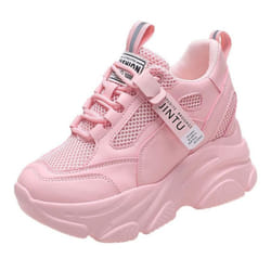 Women&apos;s Fashion Inner Height Increasing Sneakers Breathable Mesh Thick Sole Running Shoes Designer Tennis Shoes - pink, 35