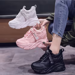 Women&apos;s Fashion Inner Height Increasing Sneakers Breathable Mesh Thick Sole Running Shoes Designer Tennis Shoes - pink, 35