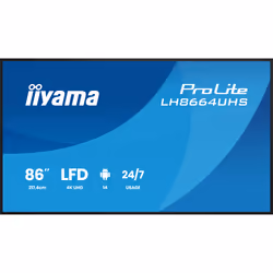 iiyama LH8664UHS-B3AG Signage Display Digital signage flat panel 2.17 m (85.6") Wi-Fi 450 cd/m² 4K Ultra HD Black Built-in processor Android 24/7 - Additional view 2