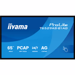 iiyama T6529AS-B1AG, Interactive flat panel, 163.8 cm (64.5"), LED, 3840 x 2160 pixels, Wi-Fi, 24/7