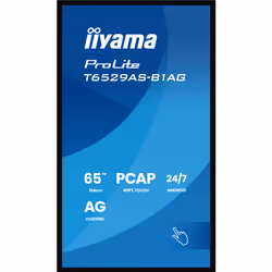 iiyama T6529AS-B1AG Signage Display Interactive flat panel 163.8 cm (64.5") LED Wi-Fi 500 cd/m² 4K Ultra HD Black Touchscreen Built-in processor Android 24/7