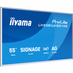 iiyama LH6581UHSG-1AG Signage Display Interactive flat panel 163.8 cm (64.5") Wi-Fi 500 cd/m² 4K Ultra HD White Built-in processor Android 10 24/7