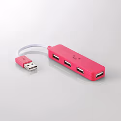 Elecom U2H-SN4NBF4PN, USB 2.0, USB 2.0, 480 Mbit/s, Pink, 0.07 m, USB