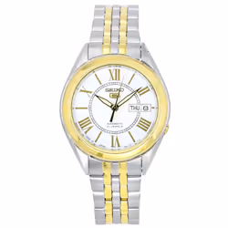 Seiko 5 Two Tone Stainless Steel Silver Dial 21 Jewels Automatic SNKL36J1 Men's Watch