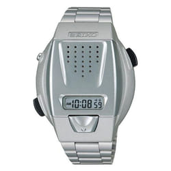 Seiko Men's SBJS001 (Voice Digital Watch Quartz) tonneau Watch Silver Plastic *Case Back:Stainless