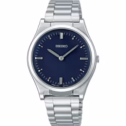 Seiko Men's SQBR021 (Tactile Watch for Visually Impaired Men's Metal Band Navy) Round Watch Silver