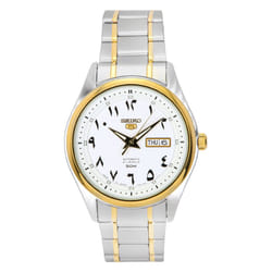 Seiko 5 Two Tone Stainless Steel White Arabic Dial Automatic SNKP22 SNKP22J1 SNKP22J Men's Watch